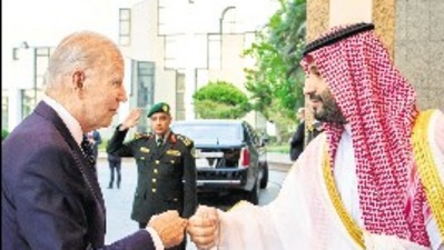 Saudi Crown Prince Mohammed Bin Salman (right) fist bumps US President Joe Biden, in Jeddah on Friday. (Reuters) Saudi Crown Prince Mohammed Bin Salman (right) fist bumps US President Joe Biden, in Jeddah on Friday. (Reuters)