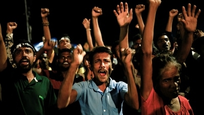 Music, dancing and joyous revelry broke out on the streets of Colombo after Gotabaya resigned (REUTERS)