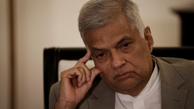Sri Lanka's prime minister Ranil Wickremesinghe gestures as he speaks during an interview with Reuters at his office in Colombo. (REUTERS)