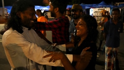 Revellers gathered at the main protest site facing the presidential secretariat to &nbsp;dance. (AFP)