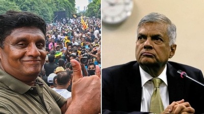 Main opposition leader Sajith Premadasa (L) and Prime Minister Ranil Wickremesinghe (R). (File photo)