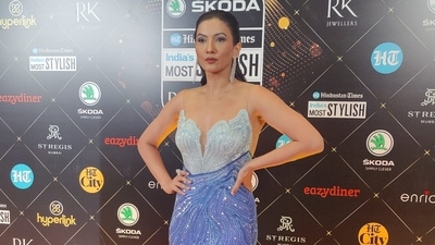 HT India's Most Stylish Awards: Gauahar Khan raises hotness quotient in bold bustier silver blue mermaid gown&nbsp; (HT)