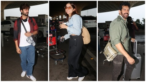 Sunny Kaushal, Sharvari Wagh and Kabir Khan at Mumbai airport. (Varinder Chawla) Sunny Kaushal, Sharvari Wagh and Kabir Khan at Mumbai airport. (Varinder Chawla)