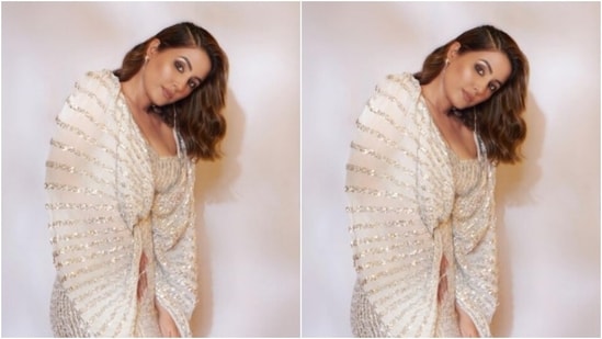 "Sparkle," Hina aptly captioned her pictures as she posed against a white backdrop.(Instagram/@realhinakhan)