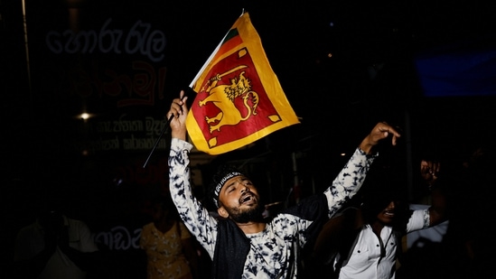 A man holds up &nbsp;Sri Lankan flag out of joy.&nbsp;(REUTERS)
