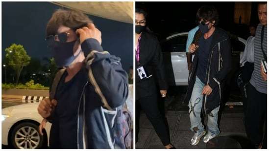 Shah Rukh Khan at Mumbai airport on Thursday. (Varinder Chawla)