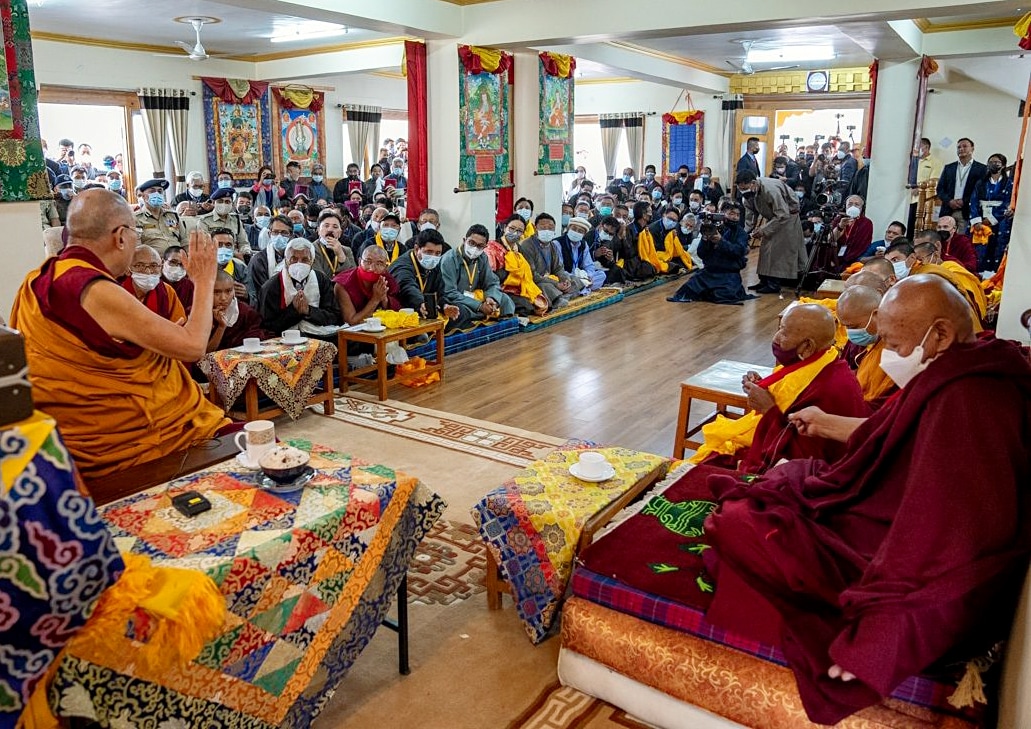 Tibetan spiritual leader the Dalai Lama speaking to gathered dignitaries and guests in Leh. (ANI) Tibetan spiritual leader the Dalai Lama speaking to gathered dignitaries and guests in Leh. (ANI)