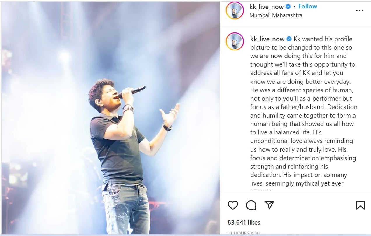 KK's family has penned a note on Instagram. 