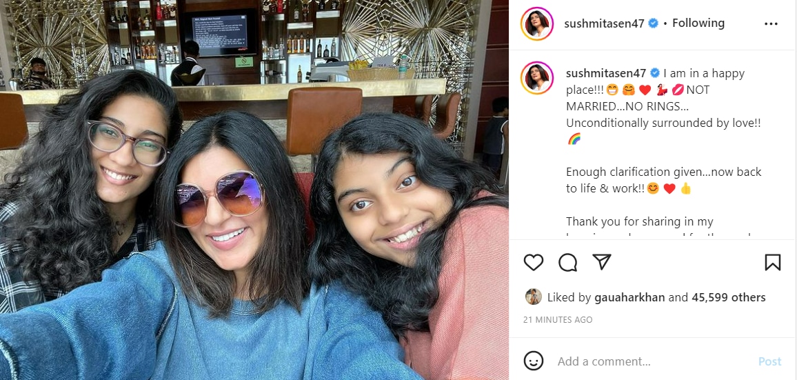 Sushmita Sen's Instagram post about Lalit Modi.