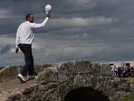 Tiger Woods of the U.S. acknowledges the fans