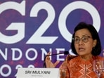 Indonesian finance minister Sri Mulyani Indrawati speaks to the media during a press conference at the G20 finance ministers and central bank governors Meeting in Bali.