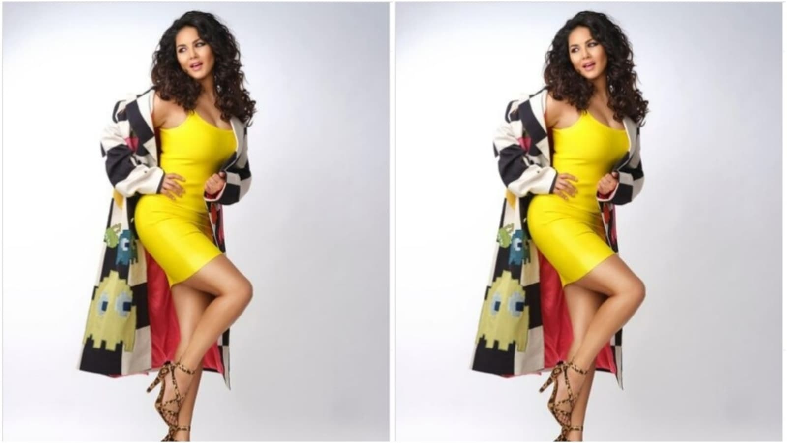 Sunny Leone is reminding us of Pac-Man in a slip dress, oversized blazer