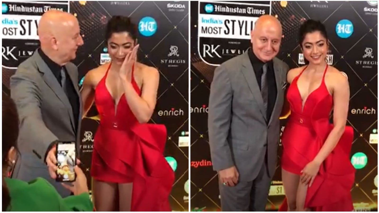 Anupam Kher leaves Rashmika Mandanna blushing as he asks to get their picture clicked on his phone