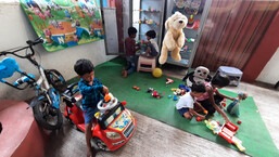 Children play around with toys donated by residents at the TMC health centre on Ghodbunder Road, Thane. (PRAFUL GANGURDE/HT PHOTO)