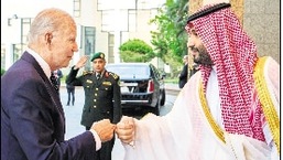Saudi Crown Prince Mohammed Bin Salman (right) fist bumps US President Joe Biden, in Jeddah on Friday. (Reuters)