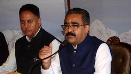 Himachal transport and industries minister Bikram Singh addresses the media during a press conference in Shimla on Saturday. (Deepak Sansta/Hindustan Times)