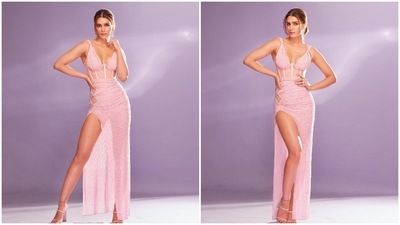 Kriti Sanon earlier made a stylish appearance at an event in a nude pink corset dress from the luxurious clothing line Aadnevik. (Instagram/@kritisanon)