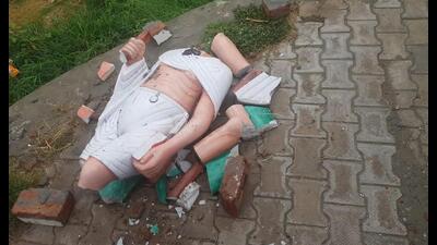 A statue of Mahatma Gandhi was vandalised by unidentified persons at Rama town, located about 40km from the district headquarters, on the intervening night of Thursday and Friday.