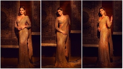 Kriti Sanon earlier made heads turn in this embellished couture saree. (Instagram/@kritisanon) Kriti Sanon earlier made heads turn in this embellished couture saree. (Instagram/@kritisanon)