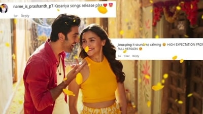Ranbir Kapoor and Alia Bhatt in a still from Brahmastra's song Kesariya.