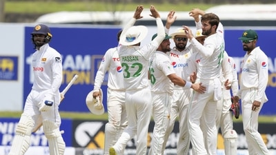 SL vs PAK: Pakistan's Shaheen Shah Afridi celebrates a wicket against Sri Lanka. (AP)