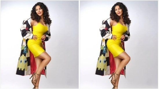 Sunny Leone is reminding us of Pacman in a yellow dress, oversized blazer(Instagram/@sunnyleone)