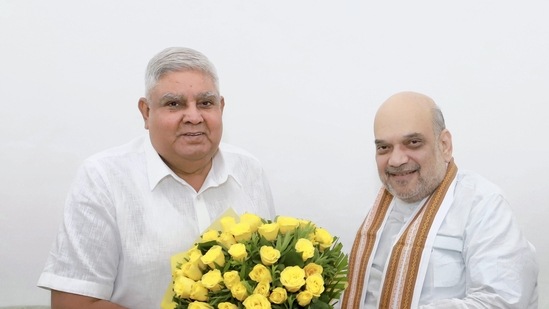 Union home minister Amit Shah (right) with West Bengal governor Jagdeep Dhankar. Dhankhar has been chosen as the BJP-led NDA's candidate for the upcoming vice-presidential elections. (Amit Shah/Twitter) Union home minister Amit Shah (right) with West Bengal governor Jagdeep Dhankar. Dhankhar has been chosen as the BJP-led NDA's candidate for the upcoming vice-presidential elections. (Amit Shah/Twitter)