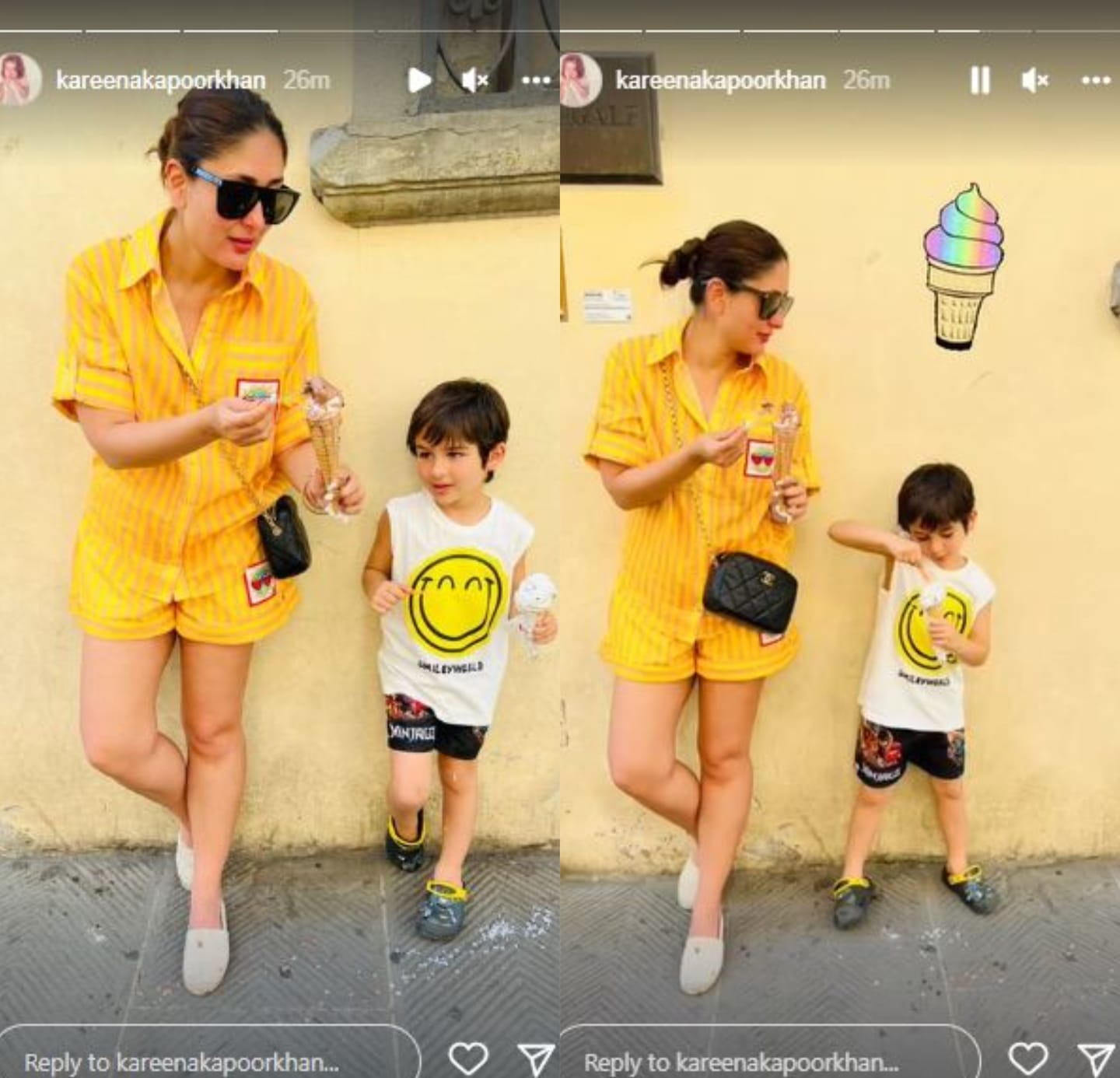 Kareena posted photos as she and Taimur held ice cream cones.