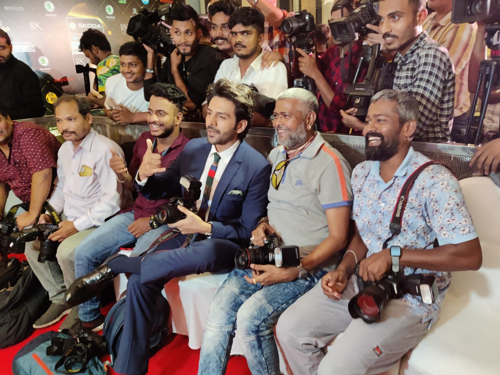 HT India’s Most Stylish 2022: Kartik Aaryan&nbsp;with photographers at the event on Friday.
