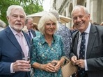 From left, Derek Jacobi, Camilla, Duchess of Cornwall and Gyles Brandreth during The Oldie Luncheon, in celebration of her 75th Birthday at National Liberal Club, London, Tuesday July 12, 2022.&nbsp;