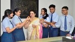 Students of Sat Paul Mittal School, Ludhiana, celebrating after the ICSE Class 10 examination results were announced on Sunday. (Harvinder Singh/HT) Students of Sat Paul Mittal School, Ludhiana, celebrating after the ICSE Class 10 examination results were announced on Sunday. (Harvinder Singh/HT)