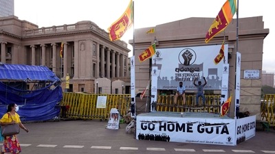 A protest against Gotabaya Rajapaksa who, last week, finally resigned as President.(AP) A protest against Gotabaya Rajapaksa who, last week, finally resigned as President.(AP)