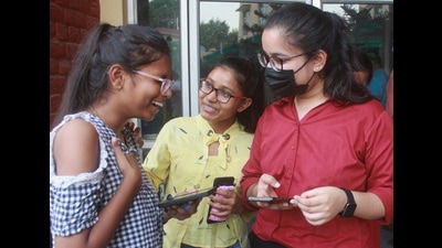 Students celebrate their success after announcement of ICSE Board Class 10th results on Sunday. (PTI) Students celebrate their success after announcement of ICSE Board Class 10th results on Sunday. (PTI)