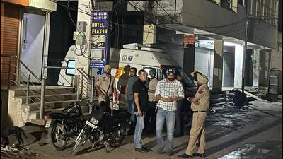 Police outside Hotel Relax Inn in Baltana, Zirakpur, following the shootout on Sunday night. (HT Photo) Police outside Hotel Relax Inn in Baltana, Zirakpur, following the shootout on Sunday night. (HT Photo)