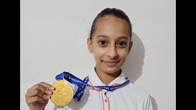 Chandigarh’s Bhaumika posing with her Wushu Championship gold. (HT Photo) Chandigarh’s Bhaumika posing with her Wushu Championship gold. (HT Photo)