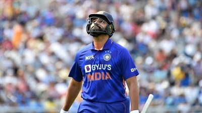 Rohit Sharma after being dismissed by England's Reece Topley (AP) Rohit Sharma after being dismissed by England's Reece Topley (AP)
