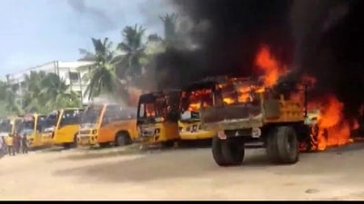 Several buses were also set ablaze during the stir. (ANI) Several buses were also set ablaze during the stir. (ANI)