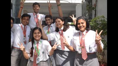 Students in Patna after ICSE results were declared on Sunday. (Santosh Kumar/HT Photo)