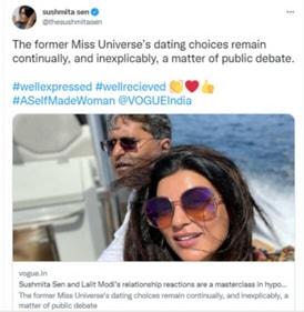 Sushmita Sen praised an article calling out trolls for attacking her over her relationship with Lalit Modi.