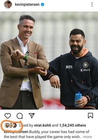 Novak Djokovic reacts to Pietersen's Kohli post on Instagram (Instagram grab) Novak Djokovic reacts to Pietersen's Kohli post on Instagram (Instagram grab)