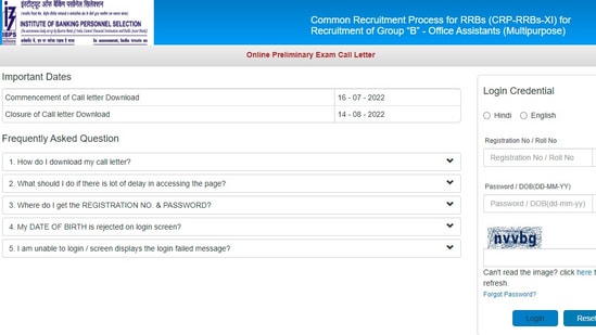 IBPS clerk preliminary exam admit cards 2022: The admit card can be downloaded until August 14.(ibps.in)