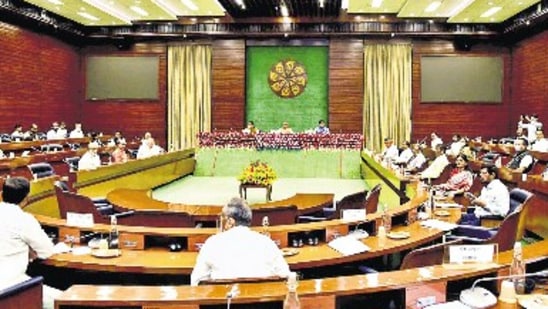 During the all-party meeting in New Delhi on Sunday. (ANI) During the all-party meeting in New Delhi on Sunday. (ANI)