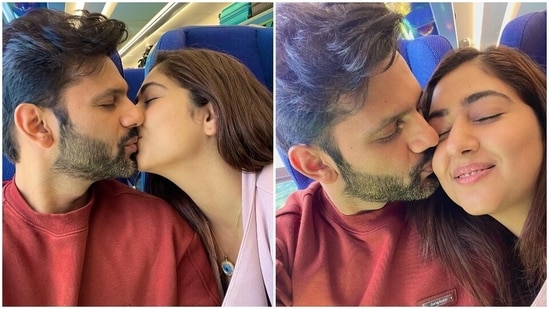 Rahul Vaidya and Disha Parmar celebrate first wedding anniversary with a kiss, he says 'only want you for agle 7 janam'(Instagram)