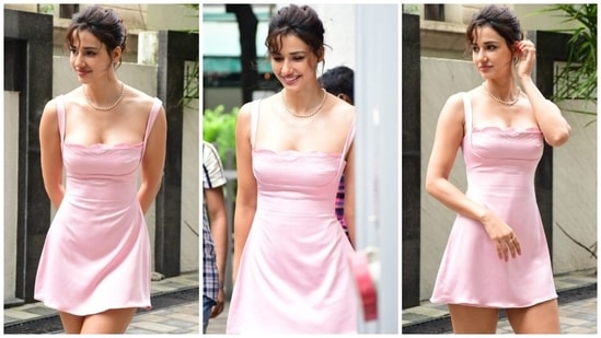 Disha Patani looks glamorous in a blush pink mini dress(HT Photo/Varinder Chawla)