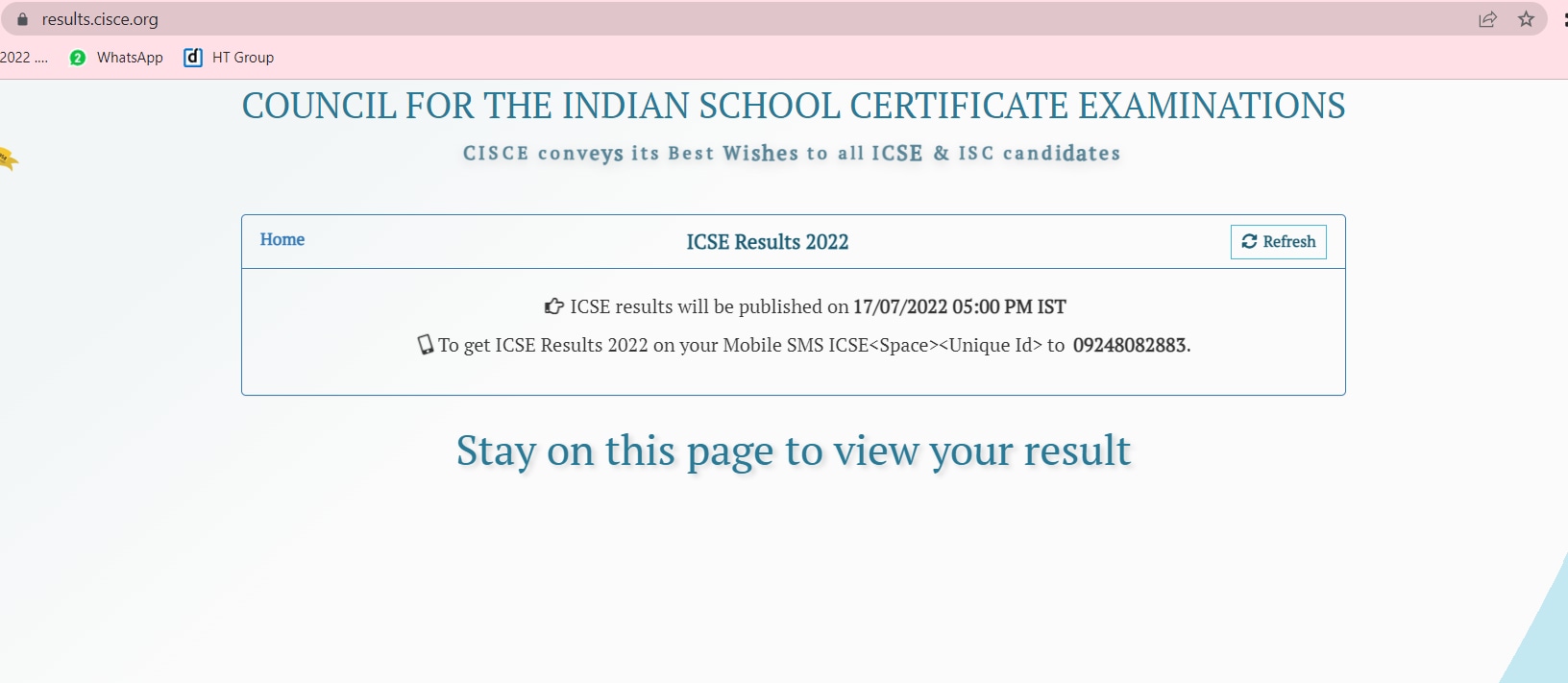 ICSE class 10th result today at 5pm