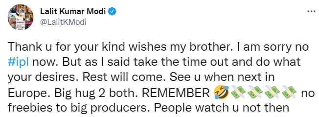 Lalit Modi's tweet for Ranveer Singh.