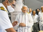 Prime Minister Narendra Modi during the Naval Innovation and Indigenisation Organisation (NIIO) Seminar ‘Swavlamban’, in New Delhi on Monday. (PTI) Prime Minister Narendra Modi during the Naval Innovation and Indigenisation Organisation (NIIO) Seminar ‘Swavlamban’, in New Delhi on Monday. (PTI)