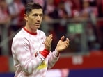 Poland's Robert Lewandowski during warm up&nbsp;