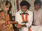 Sanjay Kapoor with nephew Arjun Kapoor and wife Maheep Kapoor at his wedding.