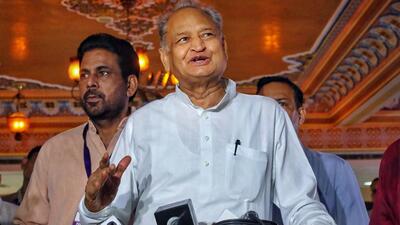 Rajasthan chief minister Ashok Gehlot interacts with the media after casting his vote in Jaipur for the election of the President. (PTI Photo)